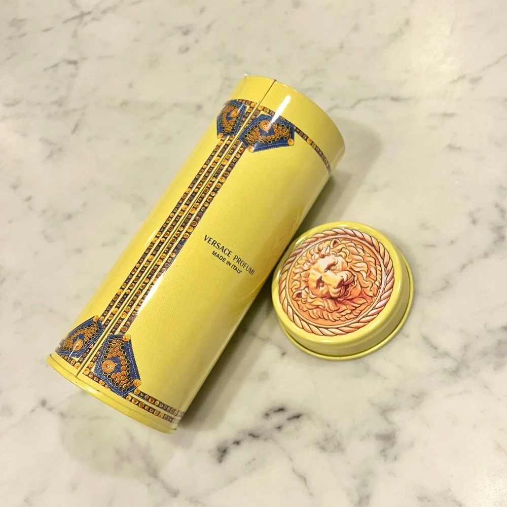 Vintage 90’s Gianni Versace Yellow Jeans Large Storage Tin - Tin Only - Picture 4 of 7